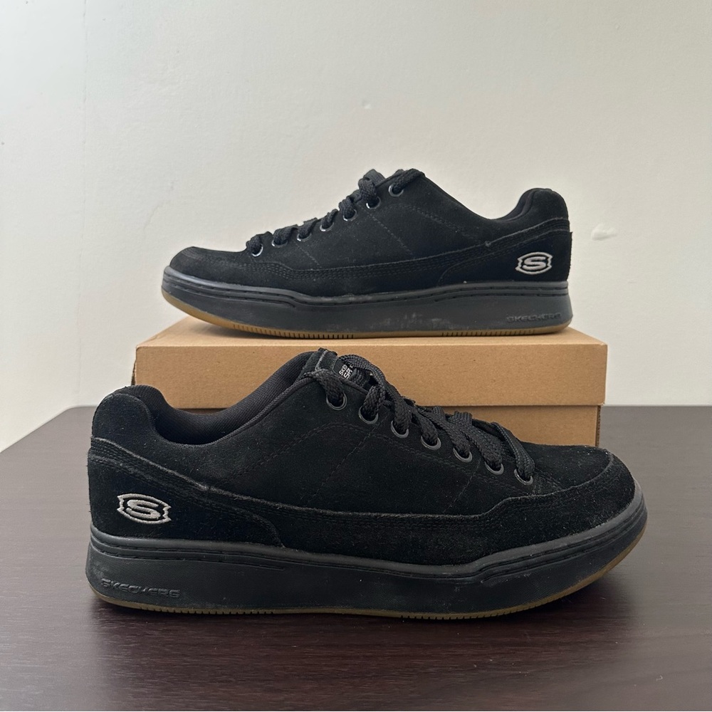 Sketchers Black Suede Leather Lace up Sneakers, Size 10, Men's Comfort Shoes
